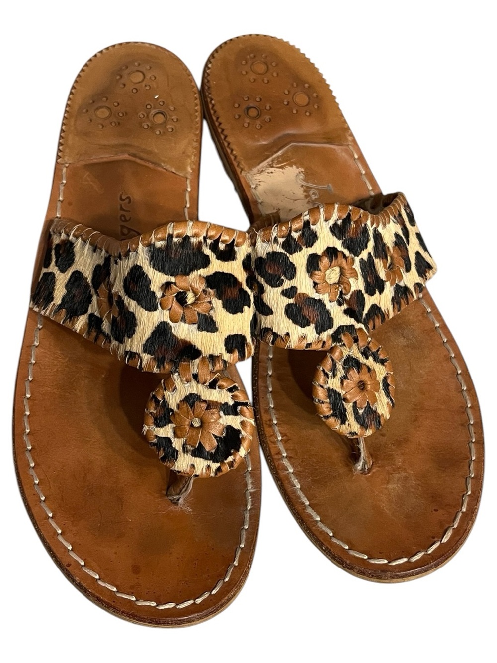 Jack Rogers Leopard Print Floral Toe-Post Sandals - Brown
